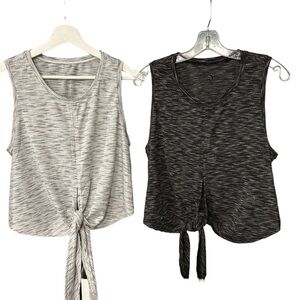 Bundle 2 Pc ZYIA ACTIVE Infinity Split Front Tank - Space Dye Black and Grey